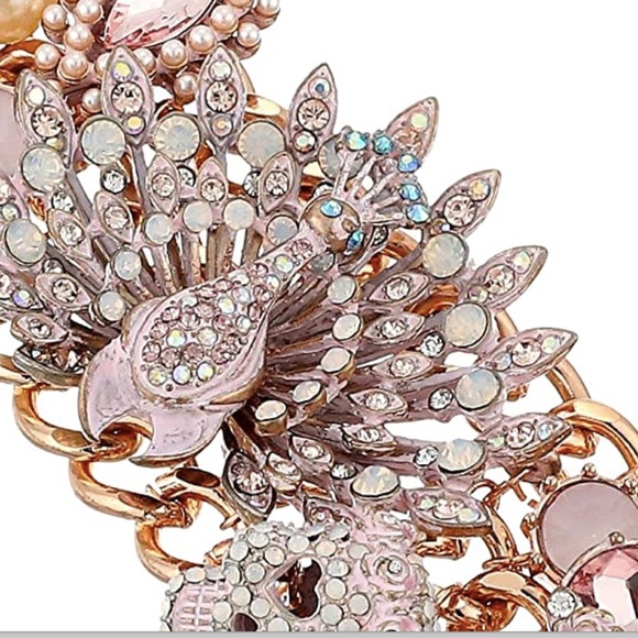 Betsey Johnson "Pinktina" Patina Peacock and Skull - Picture 2 of 2